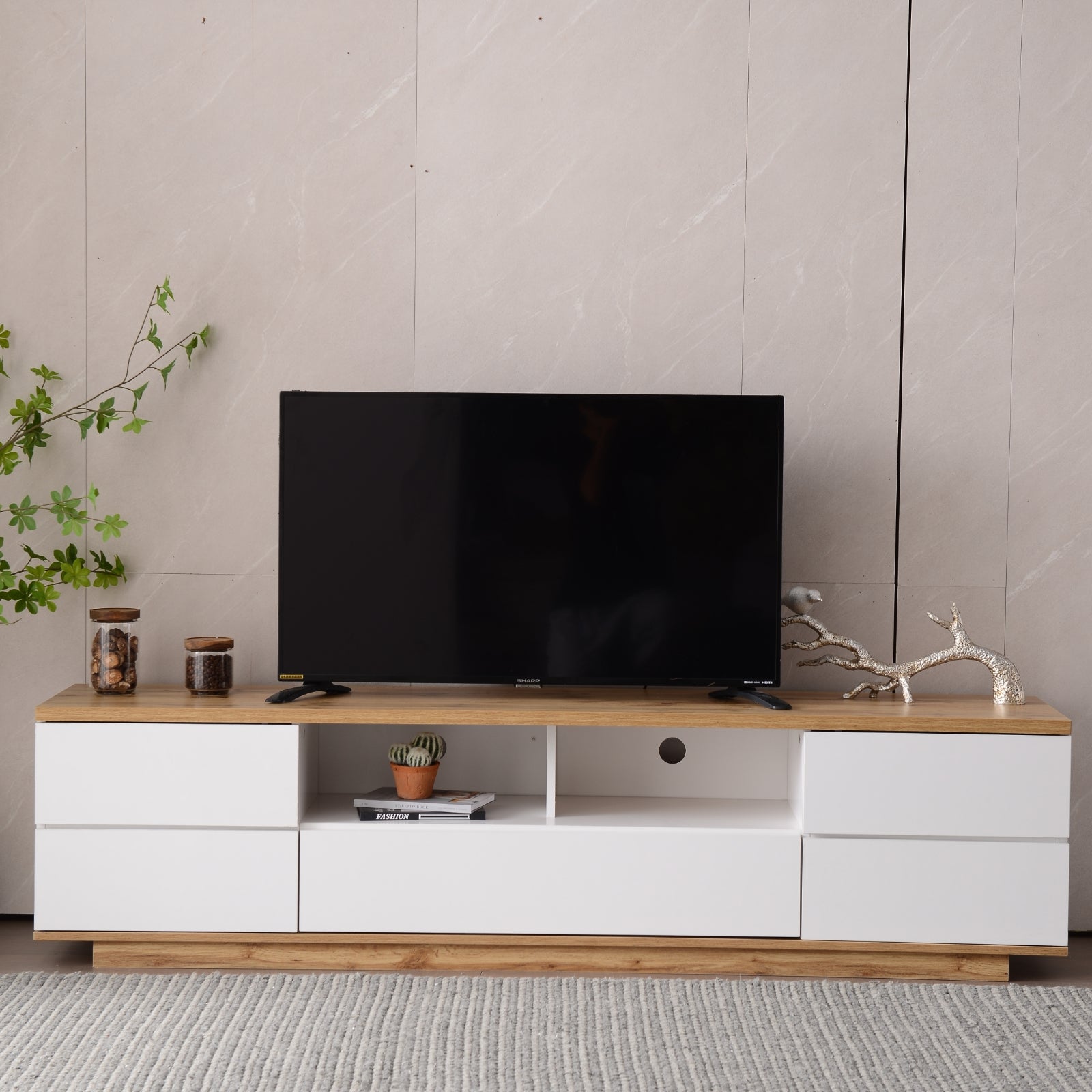Mueble de TV Moderno para Televisores de Hasta 80'', Consola de Medios con Almacenamiento Multifuncional
