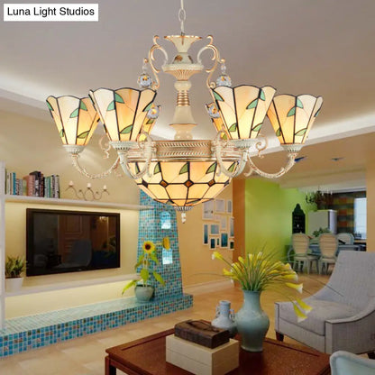 Lámpara colgante de interior con vidrieras del 11S: pantalla cónica y de cúpula, estilo rústico beige.