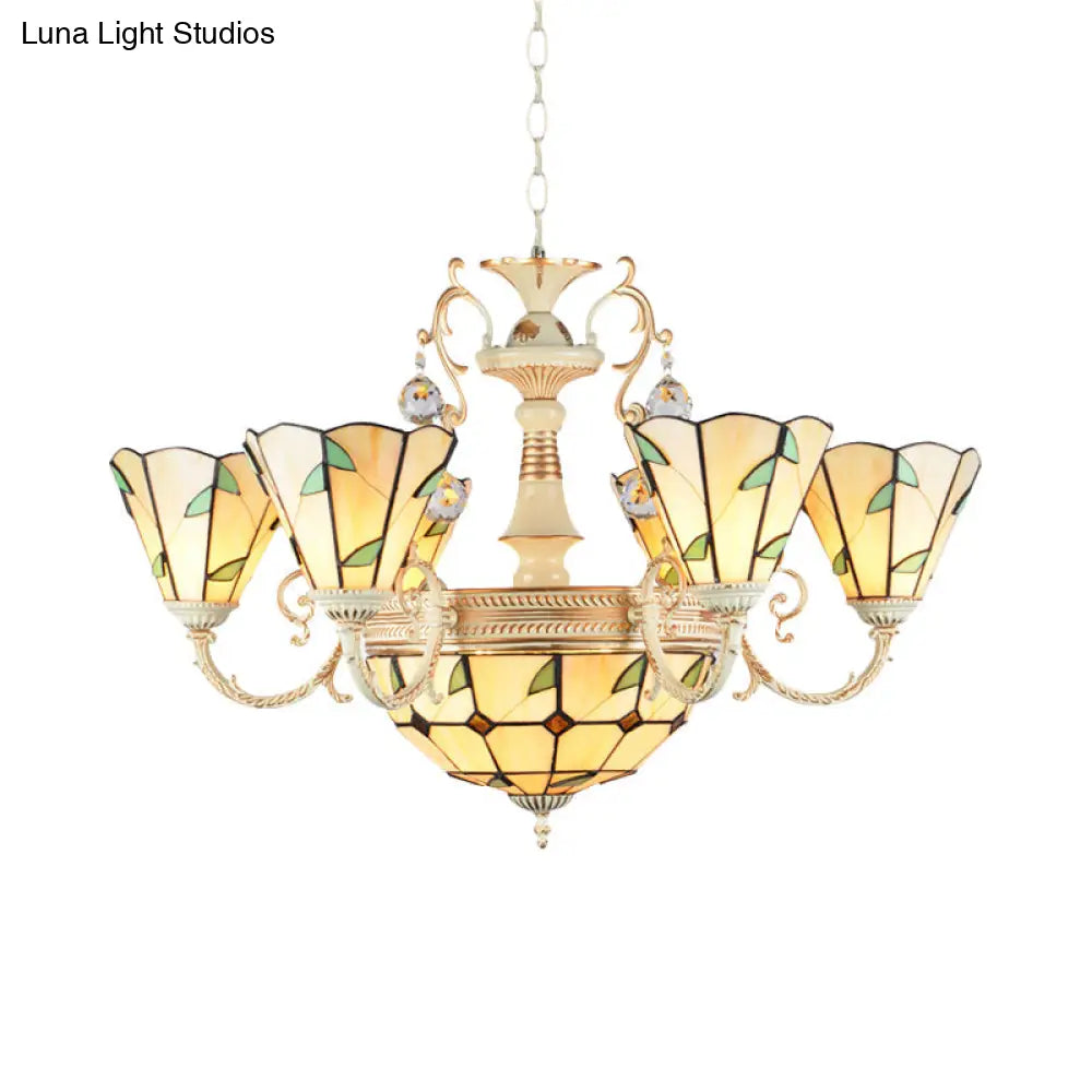 Lámpara colgante de interior con vidrieras del 11S: pantalla cónica y de cúpula, estilo rústico beige.