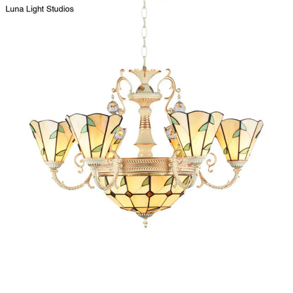 Lámpara colgante de interior con vidrieras del 11S: pantalla cónica y de cúpula, estilo rústico beige.