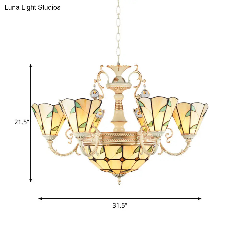 Lámpara colgante de interior con vidrieras del 11S: pantalla cónica y de cúpula, estilo rústico beige.