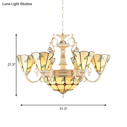 Lámpara colgante de interior con vidrieras del 11S: pantalla cónica y de cúpula, estilo rústico beige.