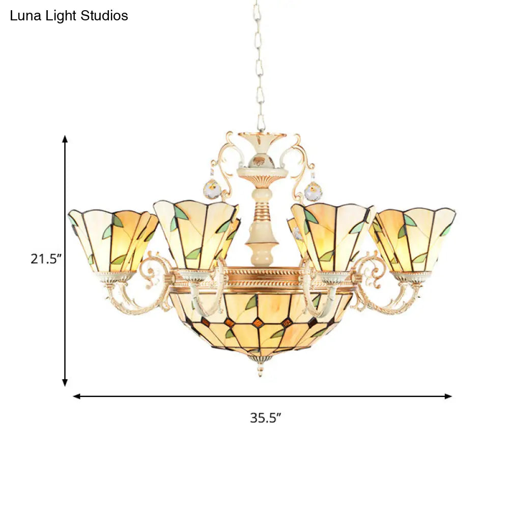 Lámpara colgante de interior con vidrieras del 11S: pantalla cónica y de cúpula, estilo rústico beige.
