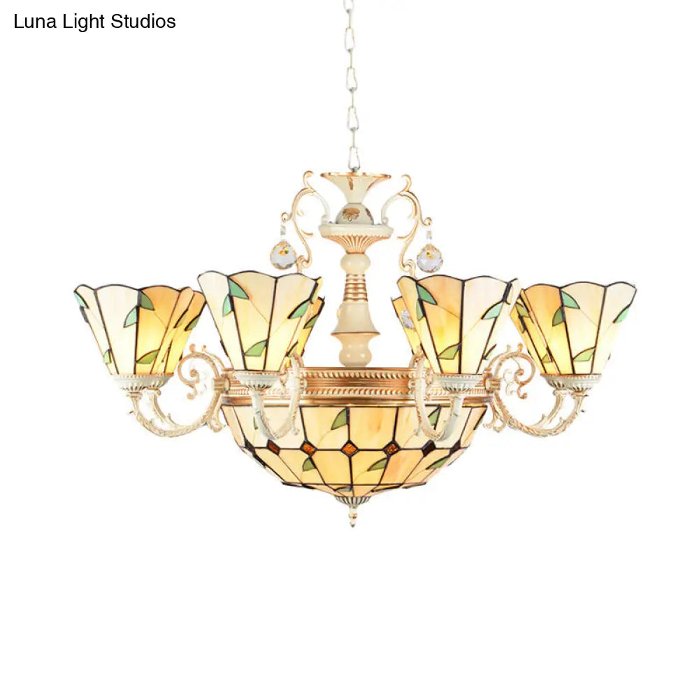 Lámpara colgante de interior con vidrieras del 11S: pantalla cónica y de cúpula, estilo rústico beige.