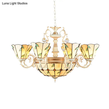 Lámpara colgante de interior con vidrieras del 11S: pantalla cónica y de cúpula, estilo rústico beige.