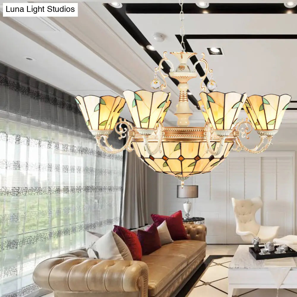 Lámpara colgante de interior con vidrieras del 11S: pantalla cónica y de cúpula, estilo rústico beige.