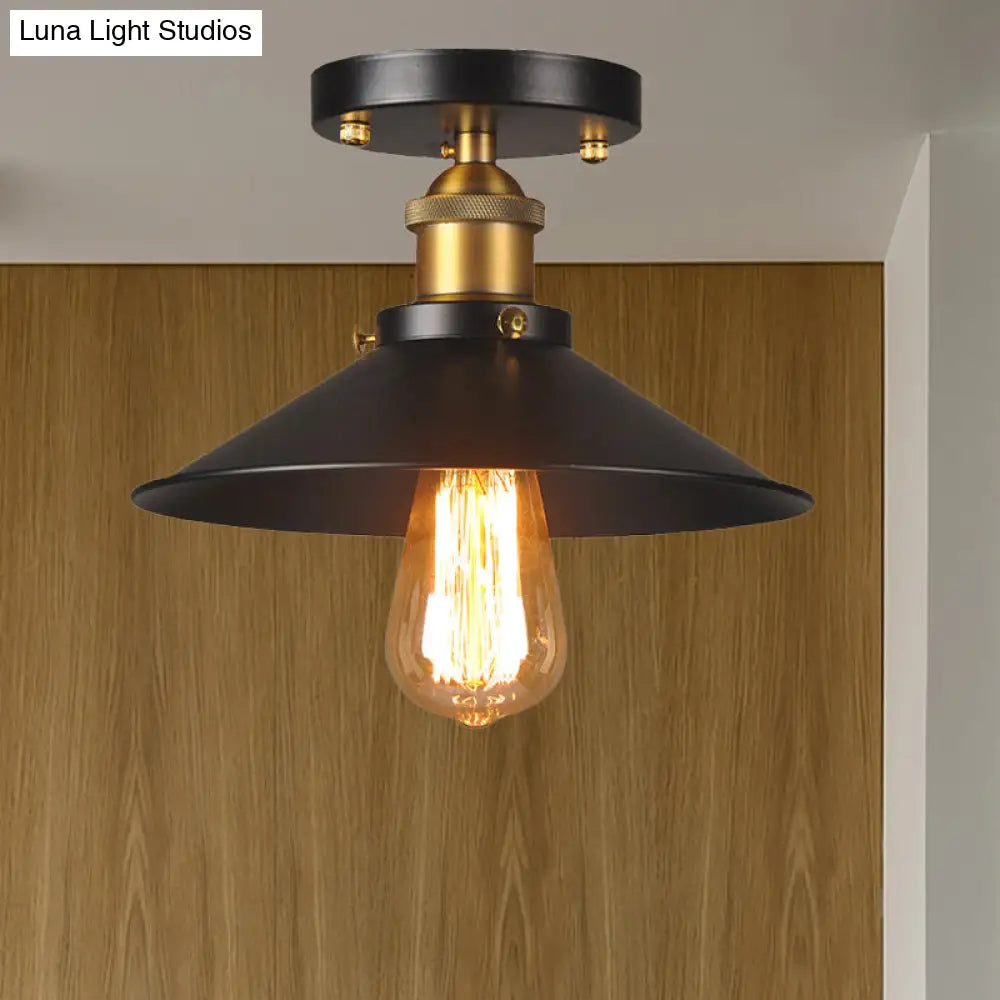 DecorBites™ DecorBites™ مصباح سقف مسطح بقطر 9.5-10 بوصات: مصباح صناعي معدني برأس واحد مدمج باللون الأسود