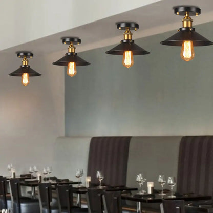 DecorBites™ DecorBites™ مصباح سقف مسطح بقطر 9.5-10 بوصات: مصباح صناعي معدني برأس واحد مدمج باللون الأسود