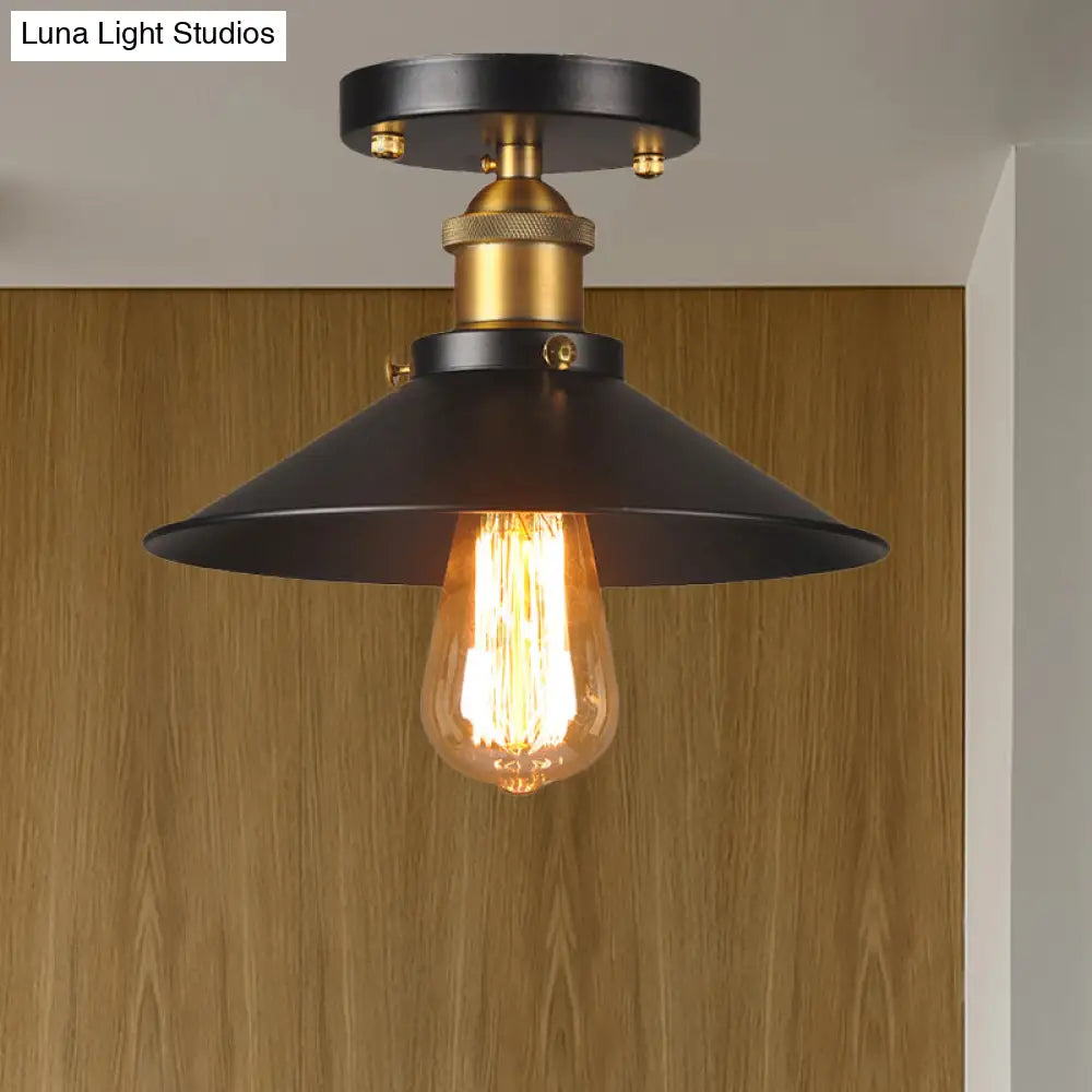 DecorBites™ DecorBites™ مصباح سقف مسطح بقطر 9.5-10 بوصات: مصباح صناعي معدني برأس واحد مدمج باللون الأسود