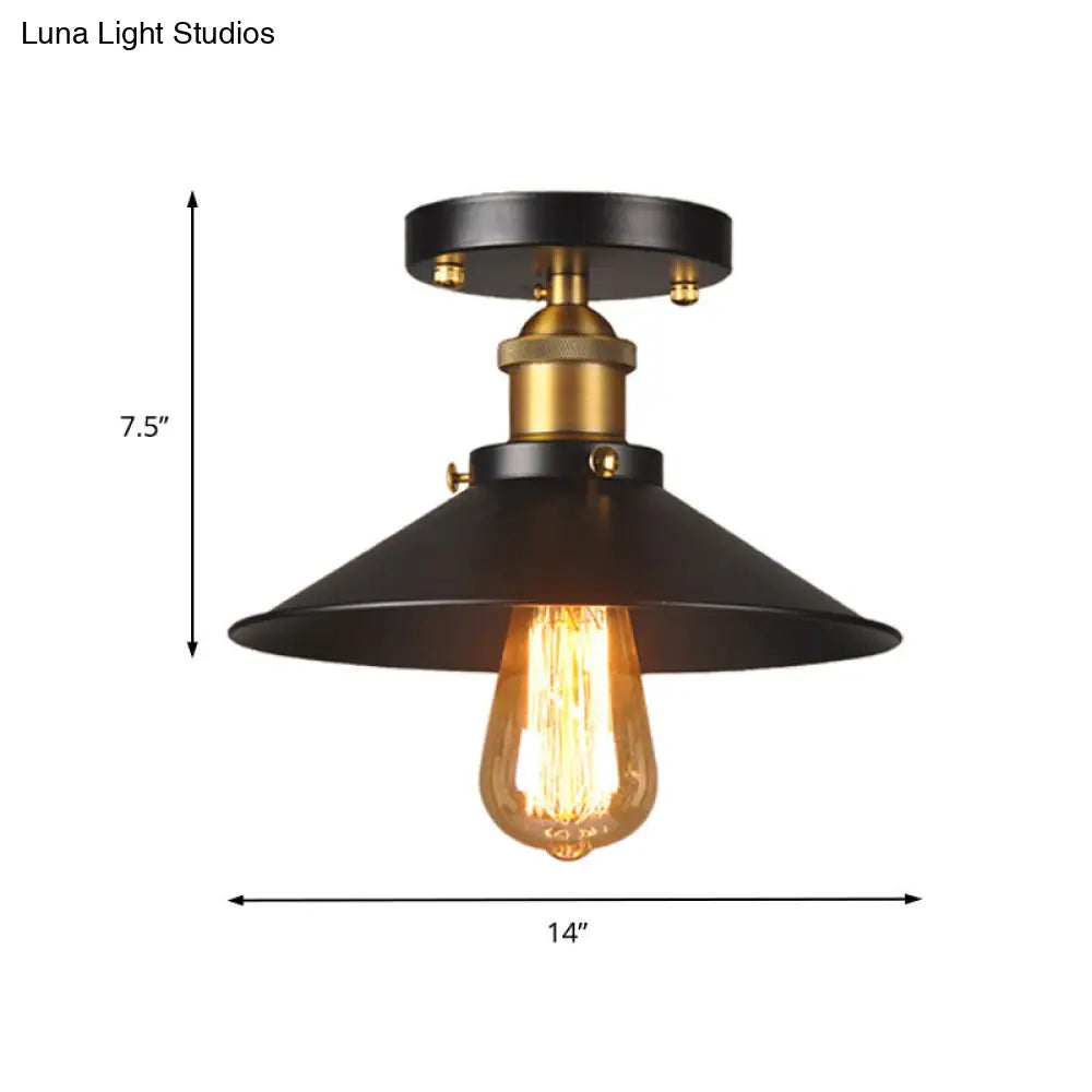DecorBites™ DecorBites™ مصباح سقف مسطح بقطر 9.5-10 بوصات: مصباح صناعي معدني برأس واحد مدمج باللون الأسود