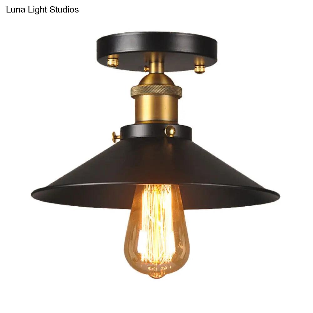 DecorBites™ DecorBites™ مصباح سقف مسطح بقطر 9.5-10 بوصات: مصباح صناعي معدني برأس واحد مدمج باللون الأسود