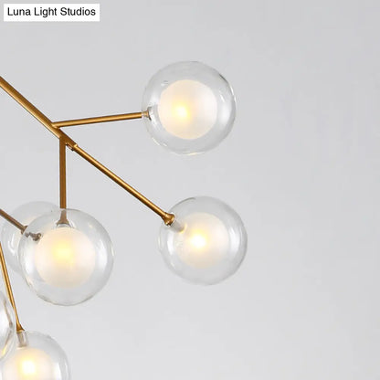 Lámpara de araña colgante de 9 brazos con forma de rama de árbol y pantalla de cristal doble esférica - Colección Simplicity