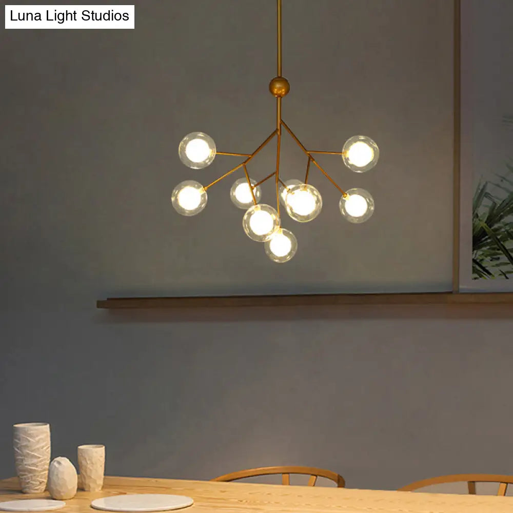 Lámpara de araña colgante de 9 brazos con forma de rama de árbol y pantalla de cristal doble esférica - Colección Simplicity