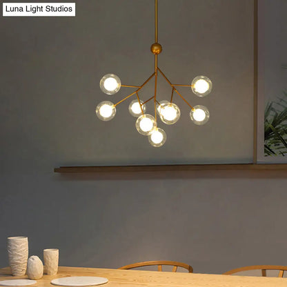 Lámpara de araña colgante de 9 brazos con forma de rama de árbol y pantalla de cristal doble esférica - Colección Simplicity