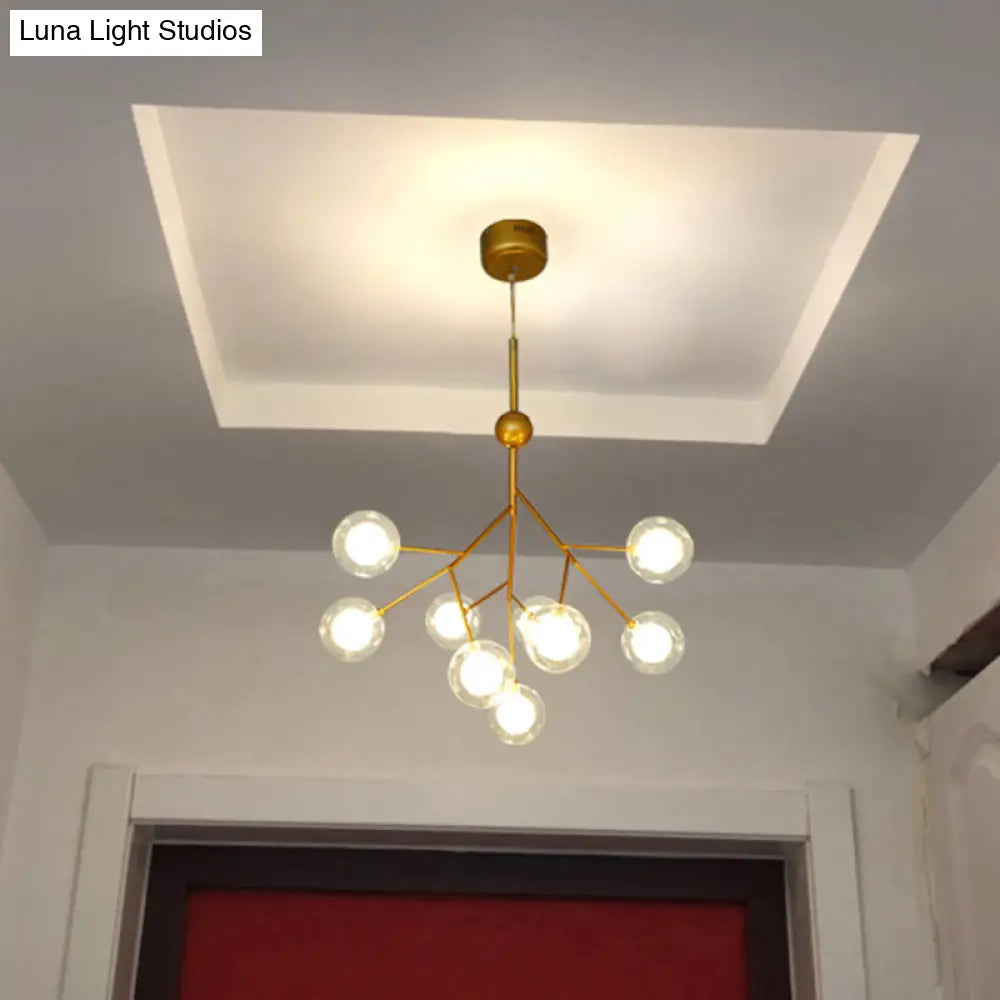 Lámpara de araña colgante de 9 brazos con forma de rama de árbol y pantalla de cristal doble esférica - Colección Simplicity