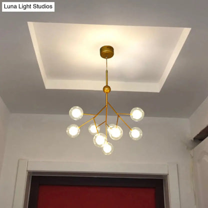 Lámpara de araña colgante de 9 brazos con forma de rama de árbol y pantalla de cristal doble esférica - Colección Simplicity