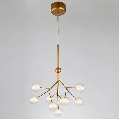 Lámpara de araña colgante de 9 brazos con forma de rama de árbol y pantalla de cristal doble esférica - Colección Simplicity