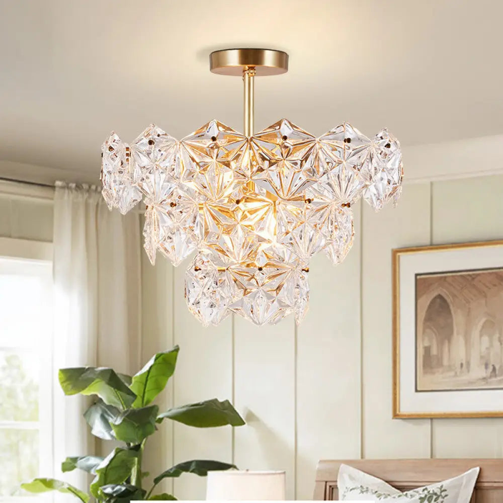 DecorBites™ DecorBites™ 9 Head Traditional Gold Glass Chandelier with Tapered Hexagon Suspension Light
