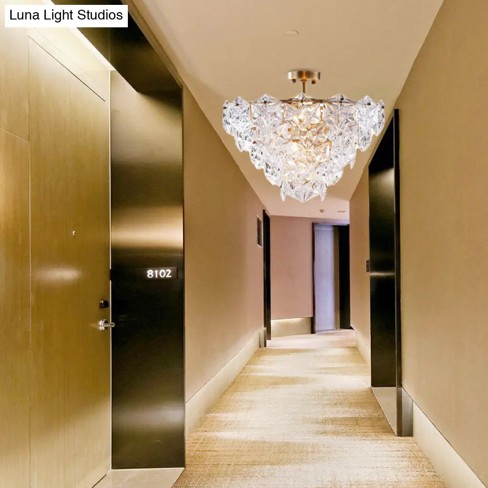 DecorBites™ DecorBites™ 9 Head Traditional Gold Glass Chandelier with Tapered Hexagon Suspension Light