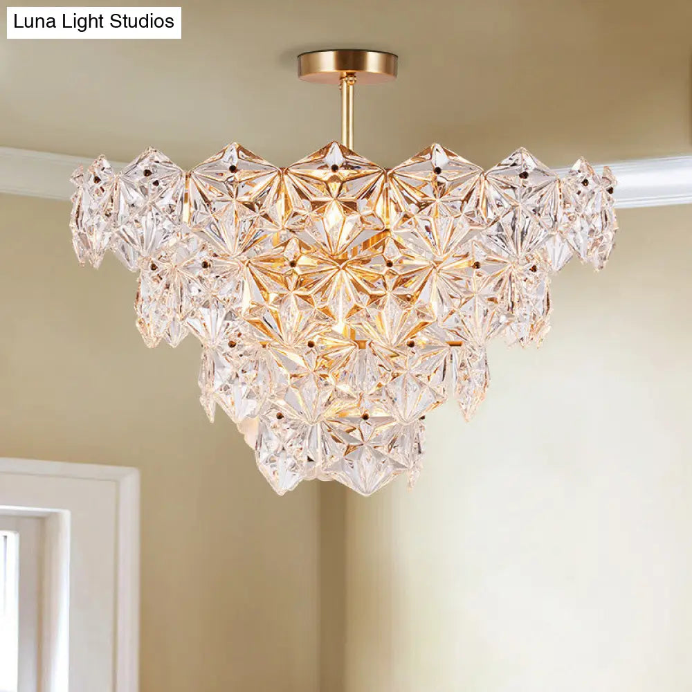 DecorBites™ DecorBites™ 9 Head Traditional Gold Glass Chandelier with Tapered Hexagon Suspension Light