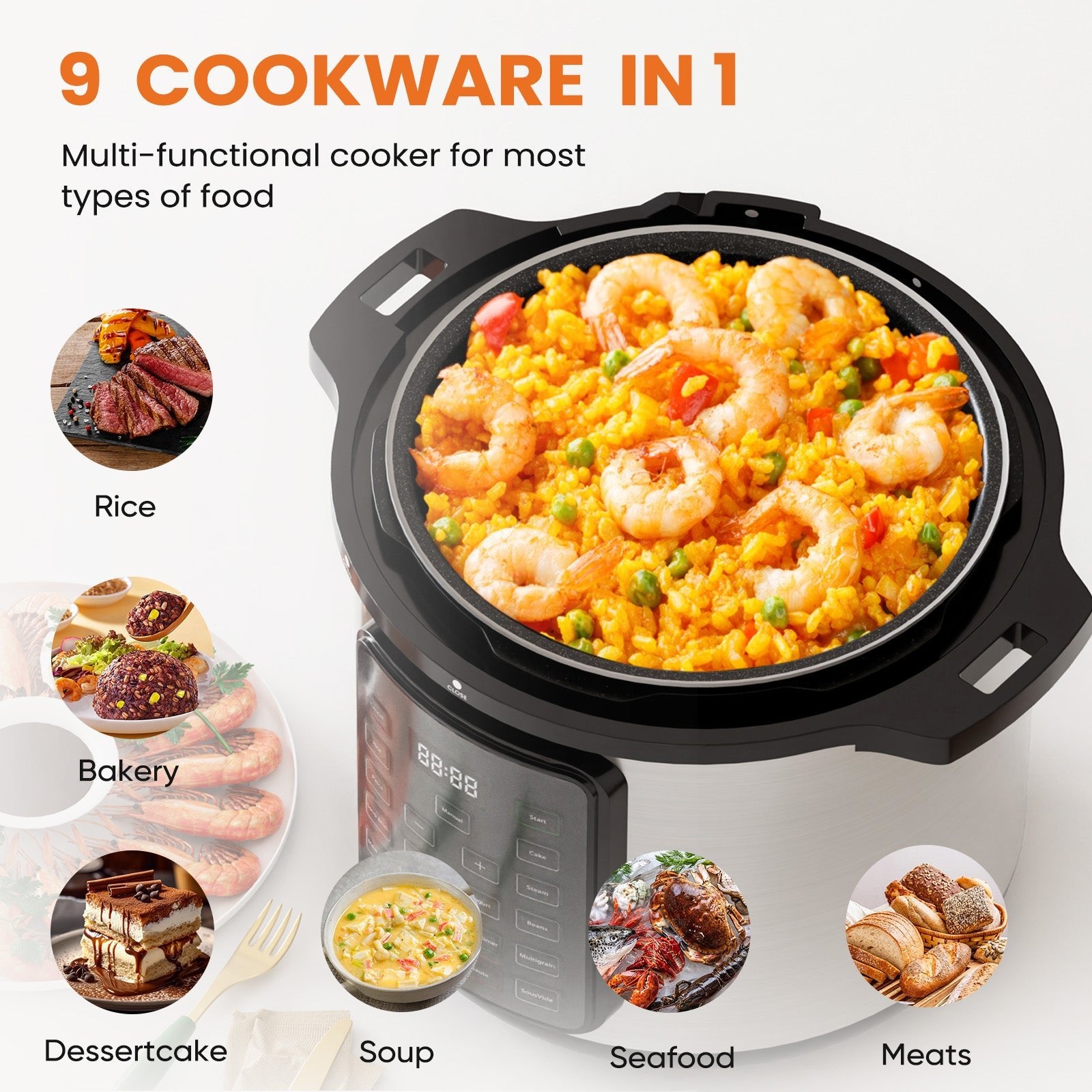 9 In 1 Electric Pressure Cooker, Warmer & Sterilizer, Saute, Slow Cooker, Rice Cooker, Multi-Functional Smart Pot - Decorbites