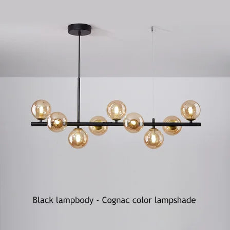 9-Light Modern Black LED Chandelier - Black-Cognac / Warm light - Chandelier