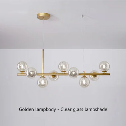 9-Light Modern Black LED Chandelier - Gold-Clear glass / Warm light - Chandelier