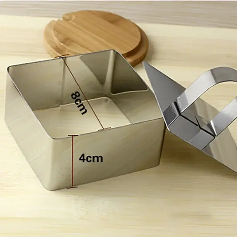 Stainless steel square baking pan with 8cm side length and handle from 9 piece stainless steel bakeware mold set