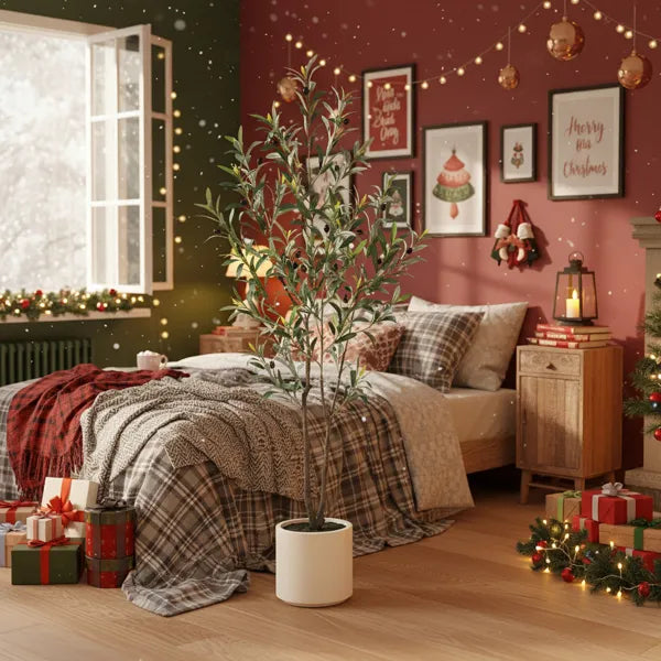 5ft Artificial Christmas Tree With White Planter Natural Fake Tree Indoor Holiday Decor Easy Care Artificial Fir For Home Festive Display Gift For Christmas No Maintenance Tree FBA Shipment