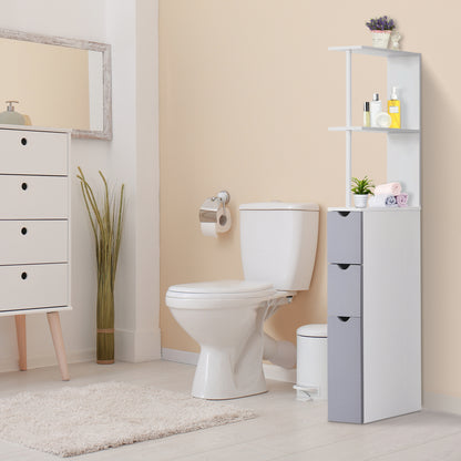 55  Tall Bathroom Cabinets, Narrow Storage Cabinet Freestanding Linen Tower With 2 Tier Shelf And Drawers, White
