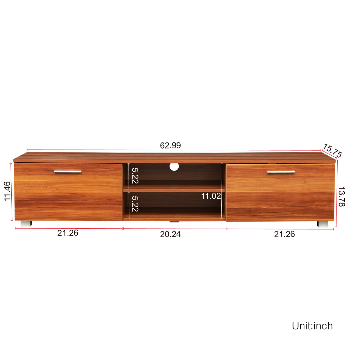 Walnut TV Stand For 70 Inch TV Stands, Media Console Entertainment Center Television Table, 2 Storage Cabinet With Open Shelves For Living Room Bedroom