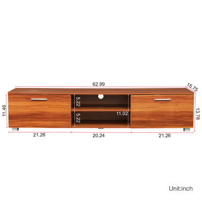 Walnut TV Stand For 70 Inch TV Stands, Media Console Entertainment Center Television Table, 2 Storage Cabinet With Open Shelves For Living Room Bedroom