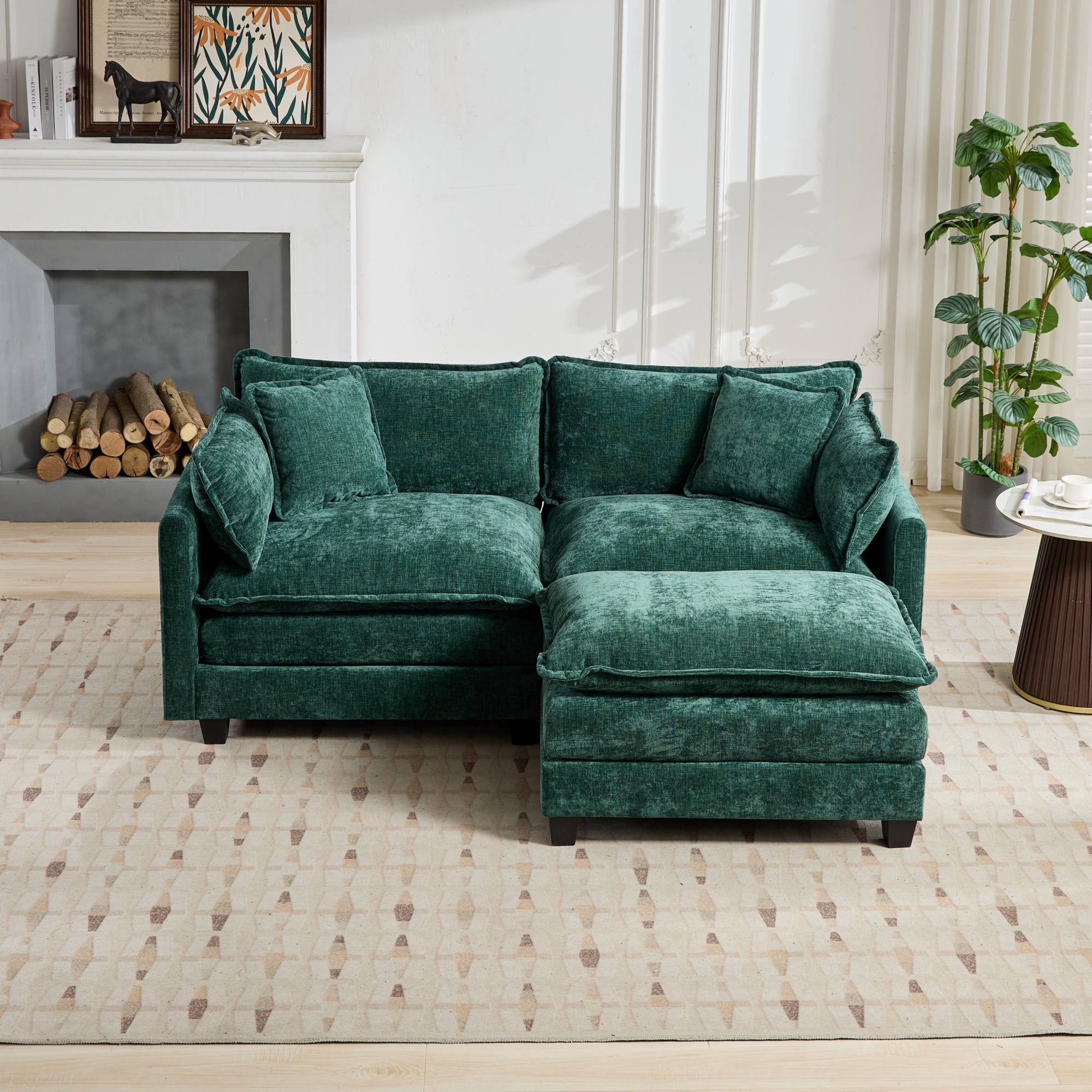 Sofá Cloud Dos Asientos Los Reposabrazos No Están Incluidos, Sofá Seccional Moderno, Para Sala de Estar Dormitorio y Apartamento, Cojín de Asiento Tapizado en Doble Capa Cómodo, Tejido de Chenilla Transpirable, Verde