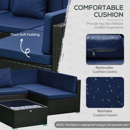 7 Piece Set Rattan Sofa Luxury Modular Conversation Outdoor Furniture - Deep Blue