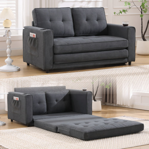 Vídeo Proporcionado Sofá Futón Tapizado 3 en 1 Convertible en Cama, Loveseat Plegable con Tapizado con Cama Extracción para Dormir