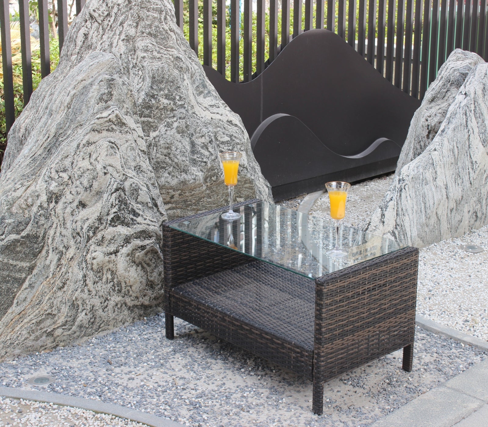 Muebles de Patio Exterior Mesa de Café con Vidrio Templado Transparente