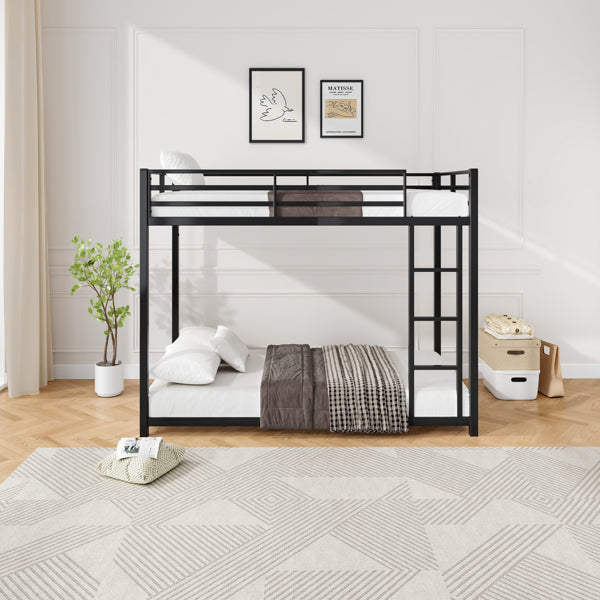 Cama Litera de Metal Doble sobre Doble, Cama Litera Baja con Escalera, Marco de Cama, Negro, Construcción de Acero Resistente, Diseño Seguro, Ensamblaje Fácil, Capacidad de 250 lb en la Cama Superior, Capacidad de 350 lb en la Cama Inferior