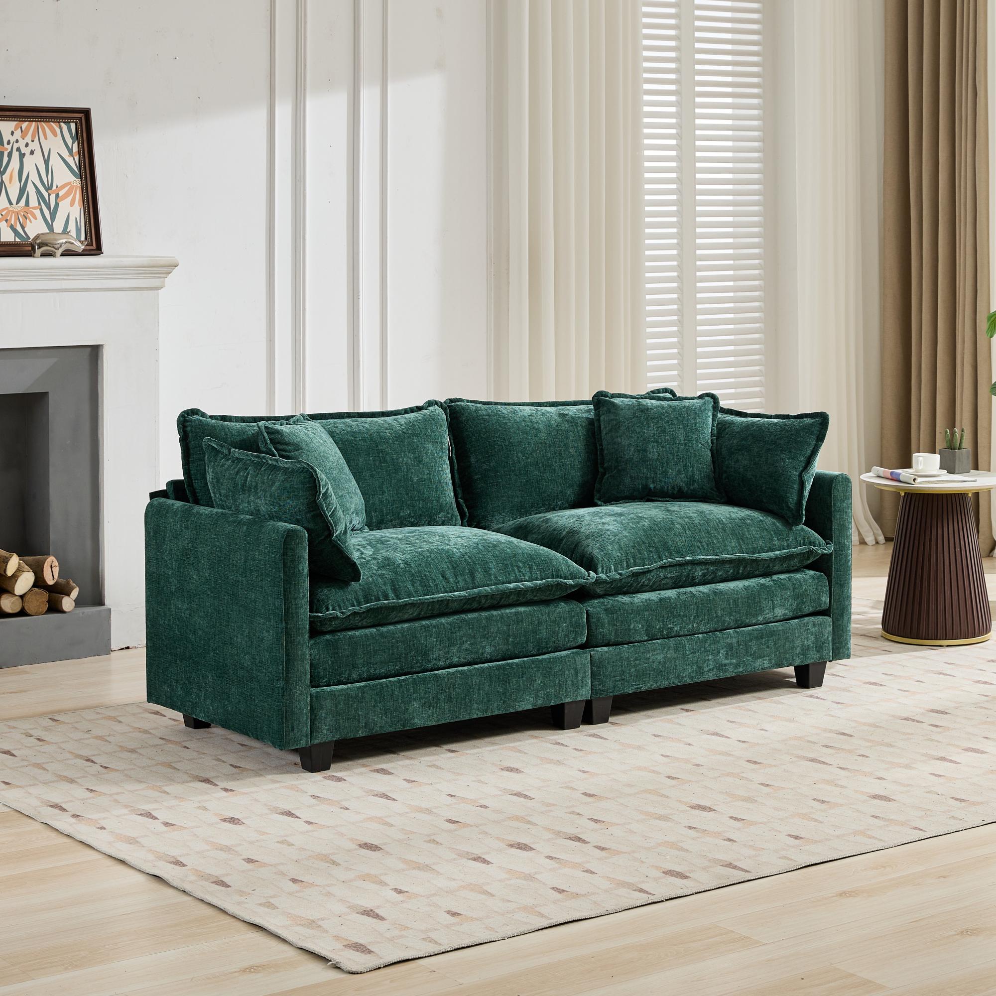 Sofá Cloud Dos Asientos Los Reposabrazos No Están Incluidos, Sofá Seccional Moderno, Para Sala de Estar Dormitorio y Apartamento, Cojín de Asiento Tapizado en Doble Capa Cómodo, Tejido de Chenilla Transpirable, Verde