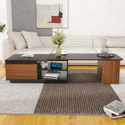 Mesa de Centro Extensible, Mesa de Centro de Madera con Longitud Ajustable y 2 Cajones de Almacenamiento para la Sala de Estar, Mesa Central Rectangular Grande y Larga