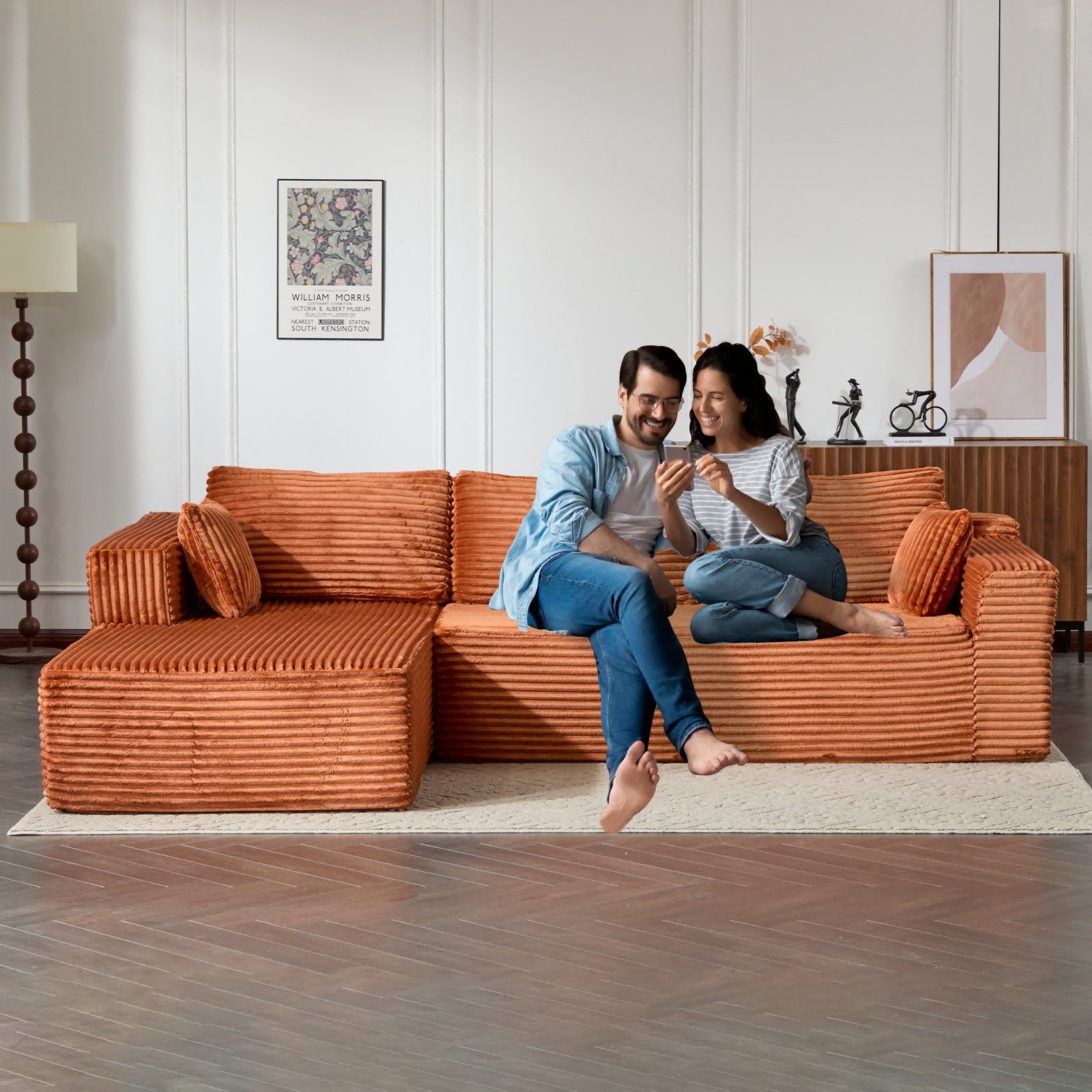 Brown Corduroy Sectional Sofa