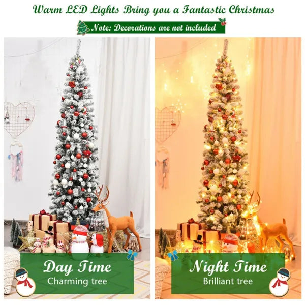 LED Flocked Pencil Tree