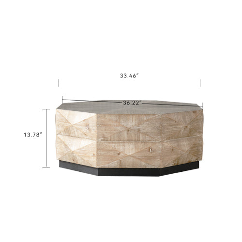 Oktagon Couchtisch, 38 Retro-Stil Holz-Mitteltisch mit dreidimensionalem Prägungsmuster, rustikaler Cocktailtisch Mitteltisch großer runder Couchtisch für Wohnzimmer Zuhause