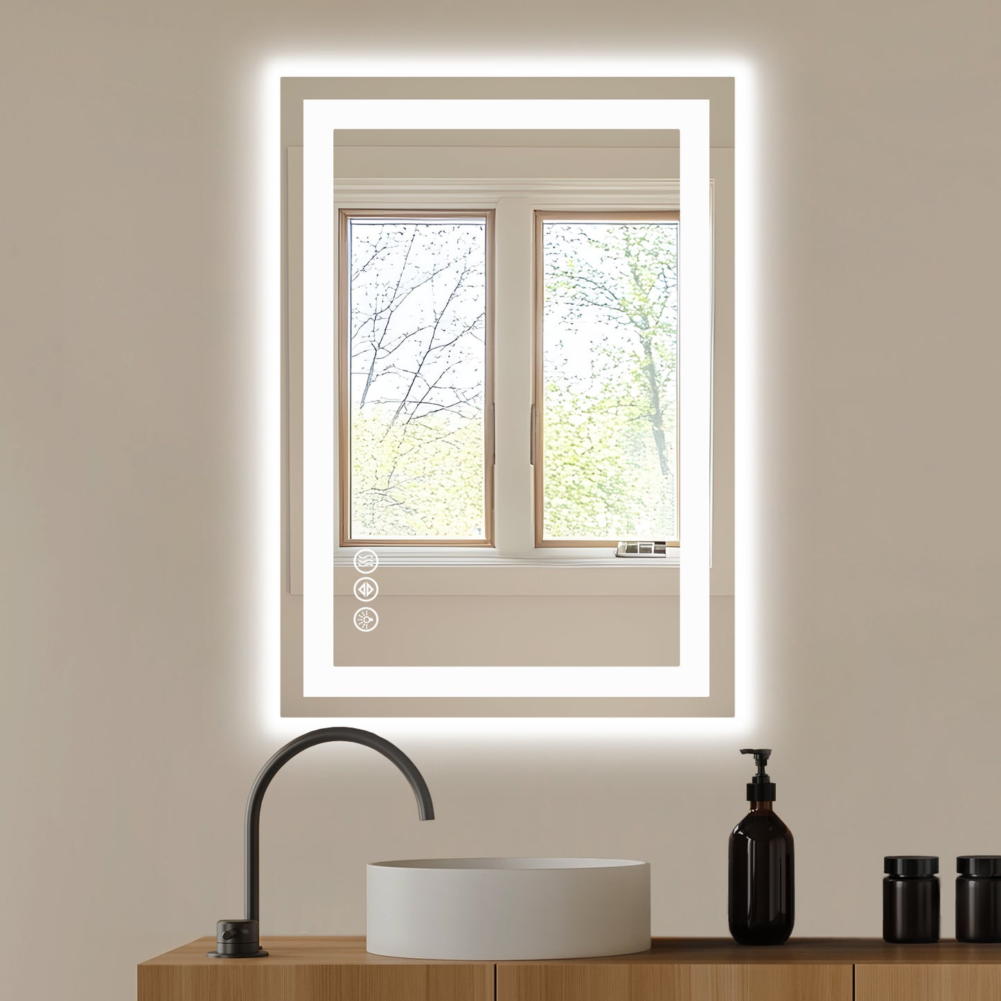Anti-fog LED Bathroom Mirror With Dual Light Source And Three Lighting Modes