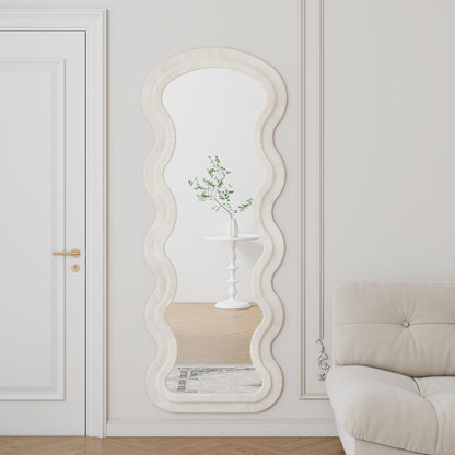 Flannel Full Length Wave  Floor Mirror  For Bedroom Living Room Hanging Or Against The Wall  White