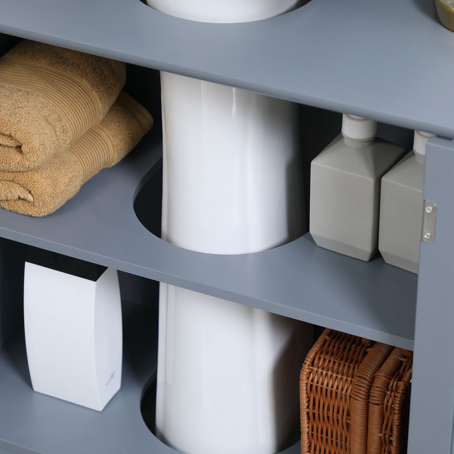 Under Sink Bathroom Cabinet, Pedestal Sink Storage Cabinet with 2 Doors, Shelf and U-Shape, Gray