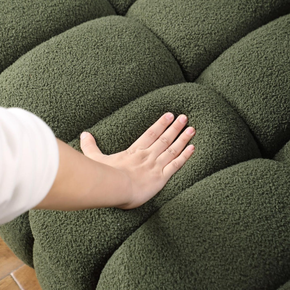 84,3 Longitud, 35,83 pulgadas de Profundidad, Estructura para el Cuerpo Humano de Personas de EE.UU., Sofá Marshmallow, Sofá Bouclé, de 3 Plazas, VERDE OLIVA BOUCLE