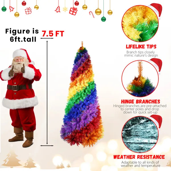 1,83 m Regenbogen-Spiral-Weihnachtsbaum, 1248 Astspitzen, Bunter PVC-Kunstweihnachtsbaum mit einzigartigem Spiraldesign, Volle und üppige Form, Stabile Metallständer für Innen-Weihnachtsdekoration