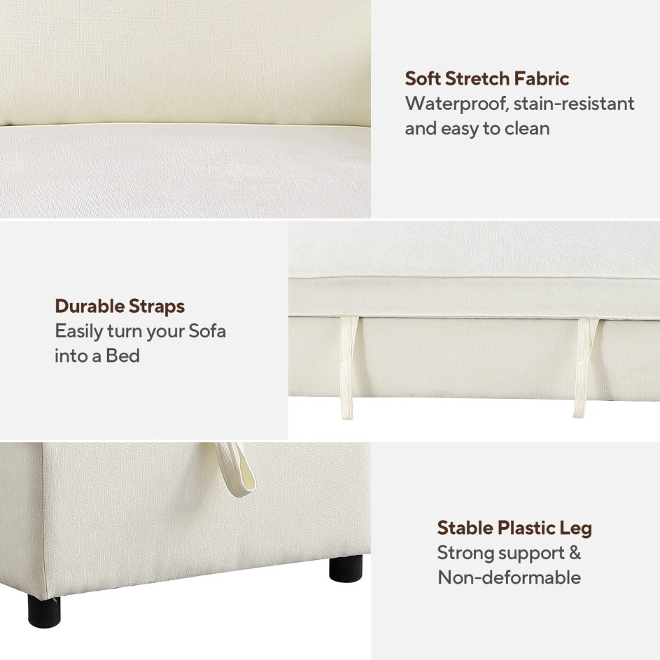 USTYLE Upholstery Sleeper Sectional Sofa With Storage Space, USB Port, 2 Cup Holders On Back Cushions