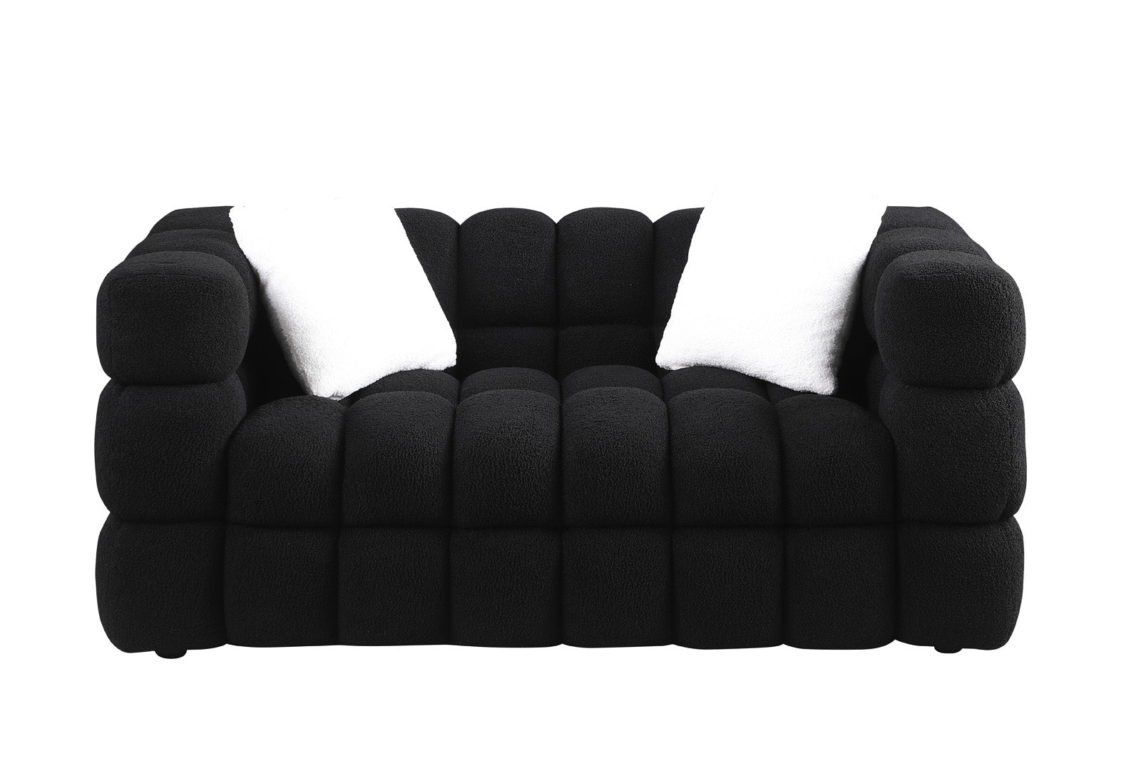 62.2 longitud, 35.83 pulgadas de profundidad, estructura para el cuerpo humano de personas de EE.UU., sofá Marshmallow, sofá de bouclé, color NEGRO, 2 plazas