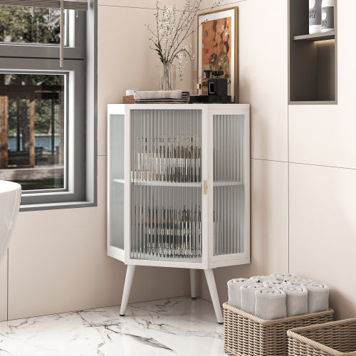 Bodenstehender Kegelförmiger Schrank mit Sicherheitsglas-Tür und Stauraum-Regalen, geeignet für Badezimmer, Wohnzimmer, Schlafzimmer